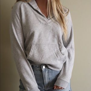 Grey V-Neck Hoodie